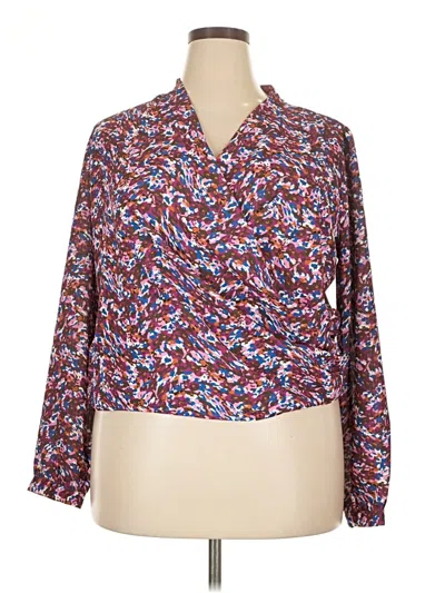 Pre-owned Ny & C Long Sleeve Blouse In Burgundy