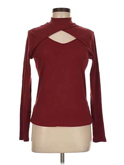 Pre-owned Ny & C Long Sleeve Top Burgundy Keyhole Neckline Tops