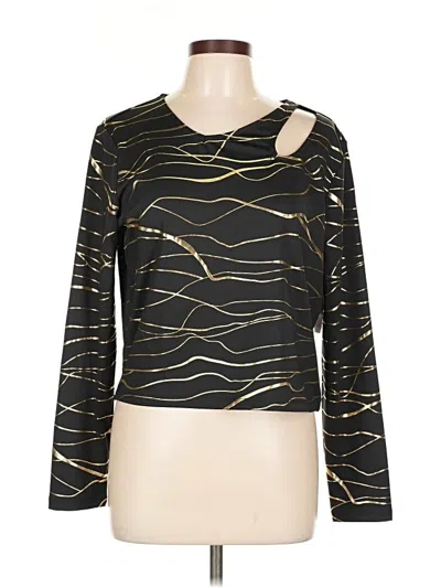 Pre-owned Ny & C Long Sleeve Top Gold Metallic Pattern One Shoulder Neckline Tops