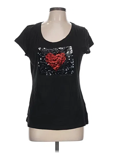 Pre-owned Ny & C Short Sleeve Top Black Hearts Pattern Sweetheart Neckline Tops