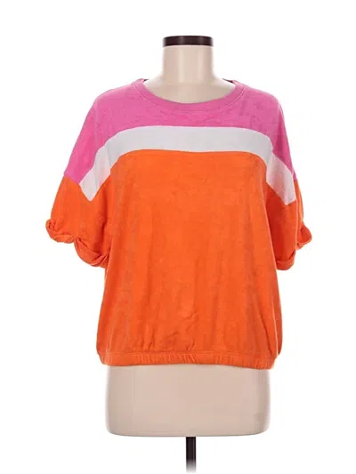 Pre-owned Ny & C Short Sleeve Top Orange Color Block Pattern Scoop Neck Tops