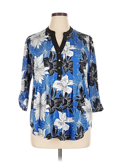 Pre-owned Ny Collection 3/4 Sleeve Blouse In Blue