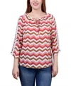 Ny Collection Petite 3/4 Sleeve Tunic With Crochet And Tie Neck In Pink