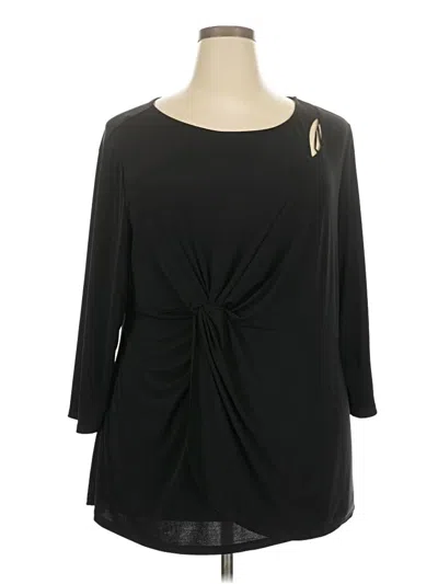 Pre-owned Ny Collection 3/4 Sleeve Top Black Keyhole Neckline Tops