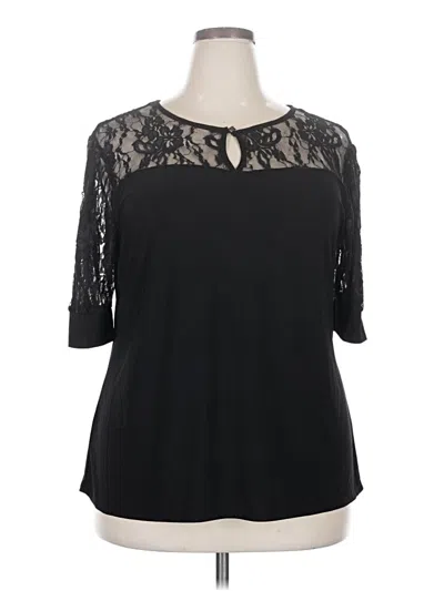 Pre-owned Ny Collection 3/4 Sleeve Top Black Keyhole Neckline Tops