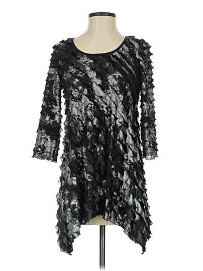 Pre-owned Ny Collection 3/4 Sleeve Top Black One Shoulder Neckline Tops