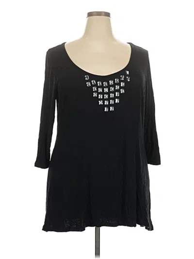 Pre-owned Ny Collection 3/4 Sleeve Top Black Scoop Neck Tops