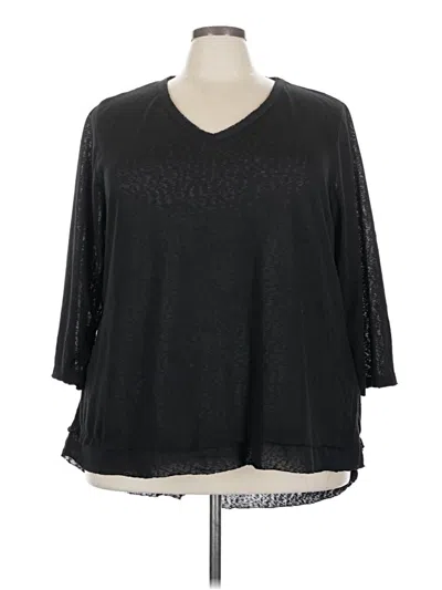 Pre-owned Ny Collection 3/4 Sleeve Top Black V Neck Tops