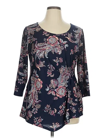 Pre-owned Ny Collection 3/4 Sleeve Top Blue Boatneck Tops