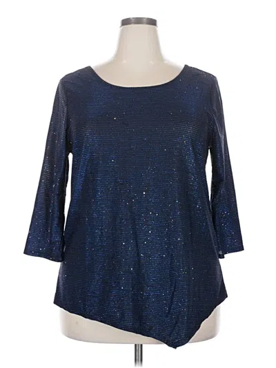 Pre-owned Ny Collection 3/4 Sleeve Top Blue Boatneck Tops