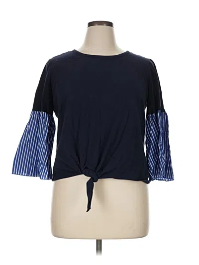 Pre-owned Ny Collection 3/4 Sleeve Top Blue Crew Neck Tops