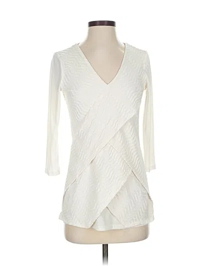 Pre-owned Ny Collection 3/4 Sleeve Top Ivory Plunge Neckline Tops In White