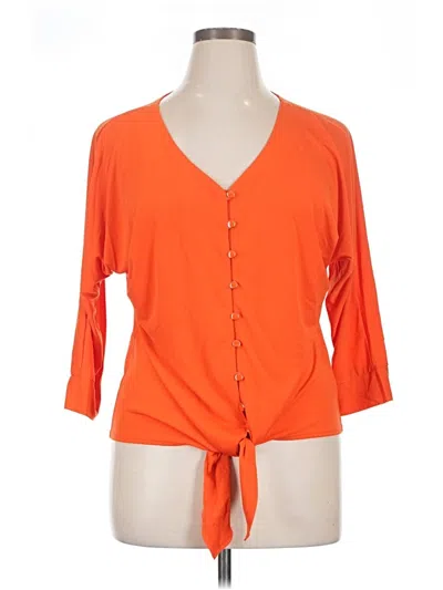 Pre-owned Ny Collection 3/4 Sleeve Top Orange Plunge Neckline Tops