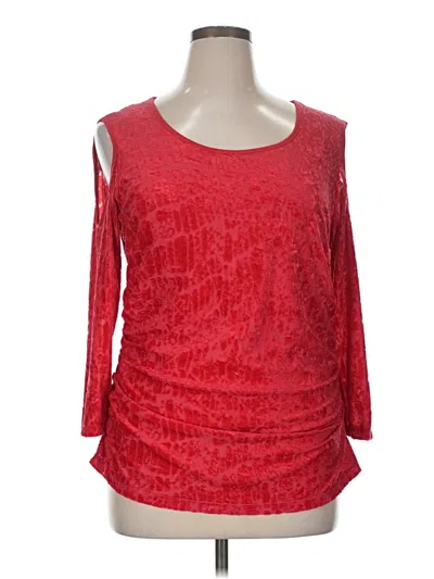 Pre-owned Ny Collection 3/4 Sleeve Top Red Cold Shoulder Neckline Tops