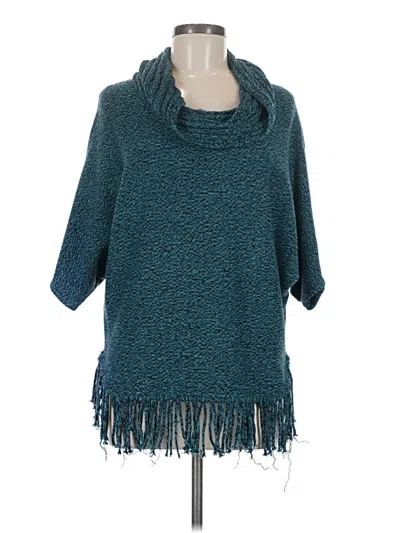 Pre-owned Ny Collection 3/4 Sleeve Top Teal Cowl Neck Tops In Blue