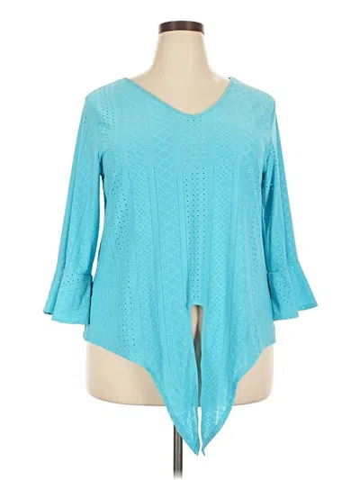 Pre-owned Ny Collection 3/4 Sleeve Top Teal Keyhole Neckline Tops