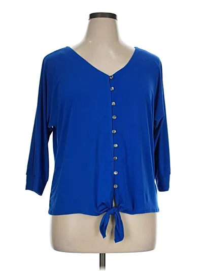 Pre-owned Ny Collection 3/4 Sleeve T-shirt In Blue