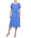 Ny Collection A-line Dress Womens Blue Swiss Dot Short Sleeve Belted Fts1480 In Blue