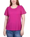 Ny Collection Petite Clip Dot Flutter Sleeve Top In Fushia Red