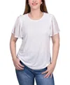 Ny Collection Petite Clip Dot Flutter Sleeve Top In Ivory