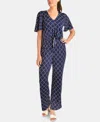 Ny Collection Floral-print Tie-front Jumpsuit In Navy Zircondot
