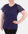 Ny Collection Lace-contrast Top In Navy Mariajose