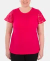 Ny Collection Lace-contrast Top In Rose Mariajose