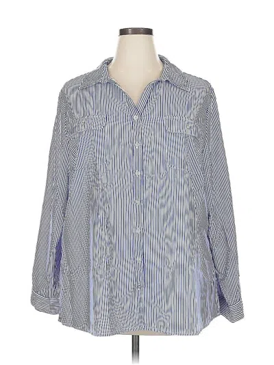 Pre-owned Ny Collection Long Sleeve Blouse In Blue