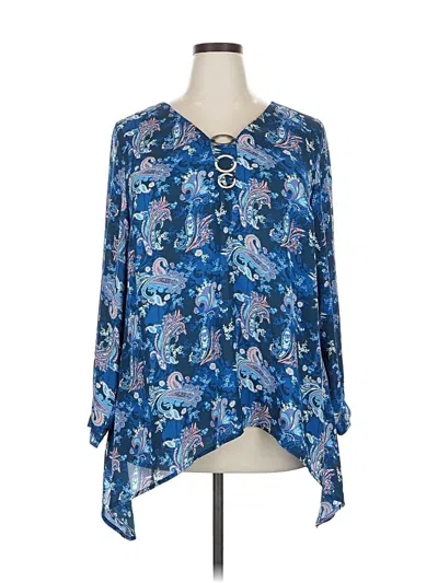 Pre-owned Ny Collection Long Sleeve Blouse In Blue