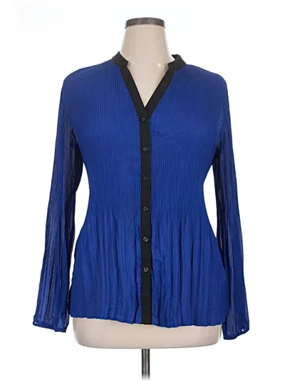 Pre-owned Ny Collection Long Sleeve Blouse In Blue