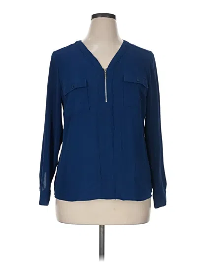 Pre-owned Ny Collection Long Sleeve Blouse In Blue