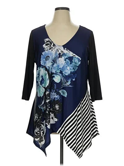 Pre-owned Ny Collection Long Sleeve Blouse In Blue