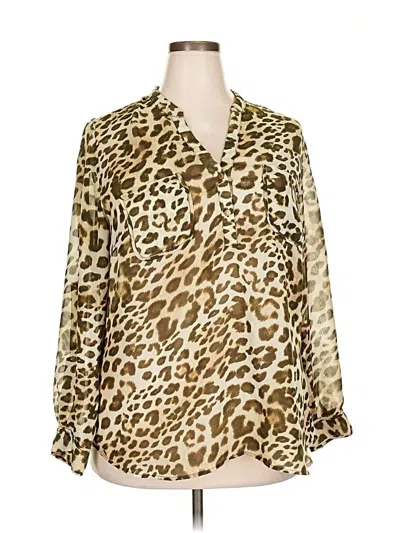 Pre-owned Ny Collection Long Sleeve Blouse In Brown
