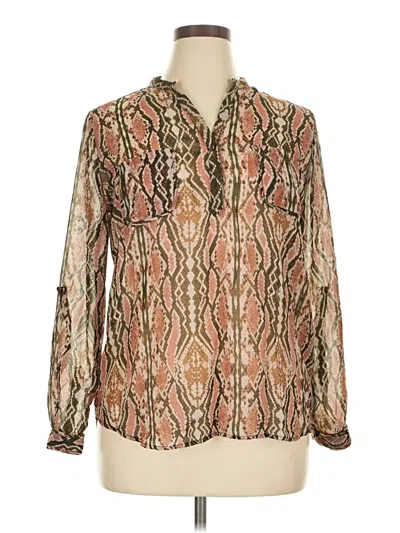 Pre-owned Ny Collection Long Sleeve Blouse In Brown