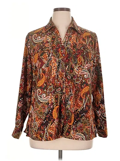 Pre-owned Ny Collection Long Sleeve Blouse In Brown