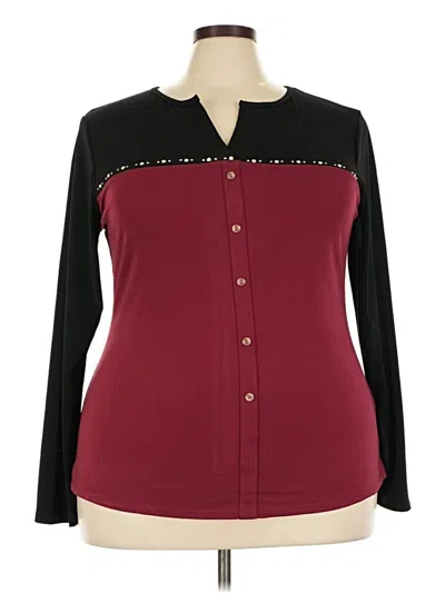 Pre-owned Ny Collection Long Sleeve Blouse In Burgundy
