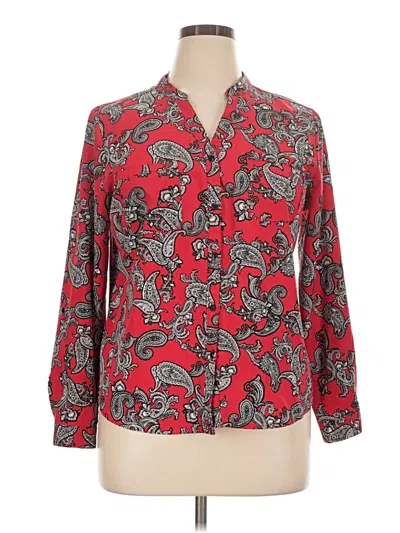 Pre-owned Ny Collection Long Sleeve Blouse In Red