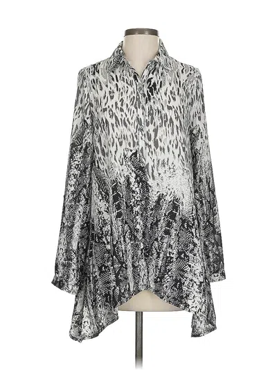 Pre-owned Ny Collection Long Sleeve Blouse In Silver