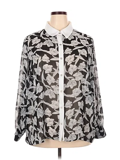 Pre-owned Ny Collection Long Sleeve Blouse In Silver