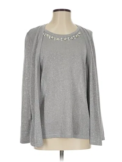 Pre-owned Ny Collection Long Sleeve Top Silver Boatneck Tops