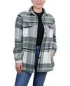 Ny Collection Long Sleeve Twill Shirt Jacket In Green Plaid