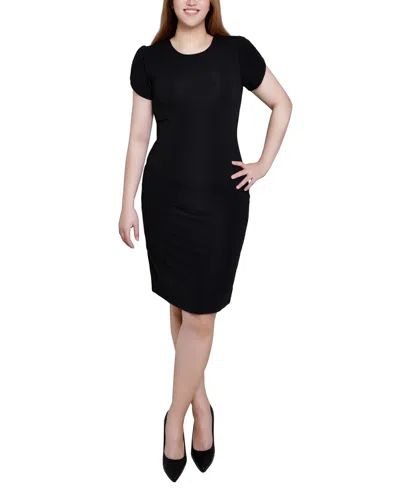 Ny Collection Petal Sleeve Textured Knit Dress In Black