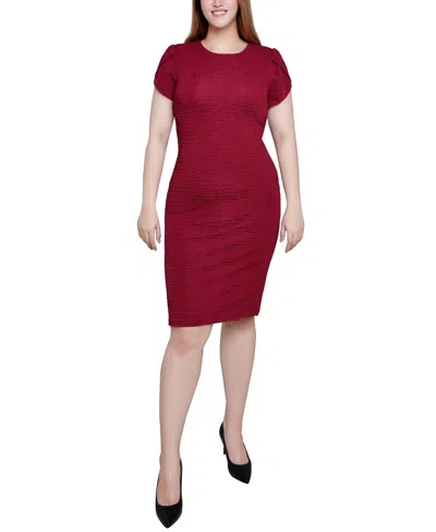 Ny Collection Petal Sleeve Textured Knit Dress In Deep Sangria