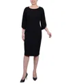 Ny Collection Petite 3/4 Cultivated Pearl-detail Petal Sleeve Dress In Black