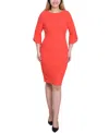 Ny Collection Petite 3/4 Cultivated Pearl-detail Petal Sleeve Dress In Orange