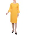Ny Collection Petite 3/4 Length Imitation Pearl Detail Dress In Lemon