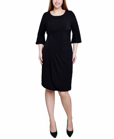 Ny Collection Petite 3/4 Length Trumpet Sleeve Dress In Black