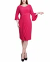 Ny Collection Petite 3/4 Length Trumpet Sleeve Dress In Pink