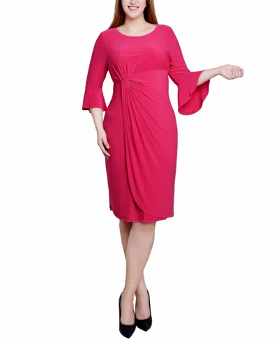 Ny Collection Petite 3/4 Length Trumpet Sleeve Dress In Pink