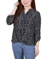 Ny Collection Petite 3/4 Push Tab Mandarin Collar Top In Multi